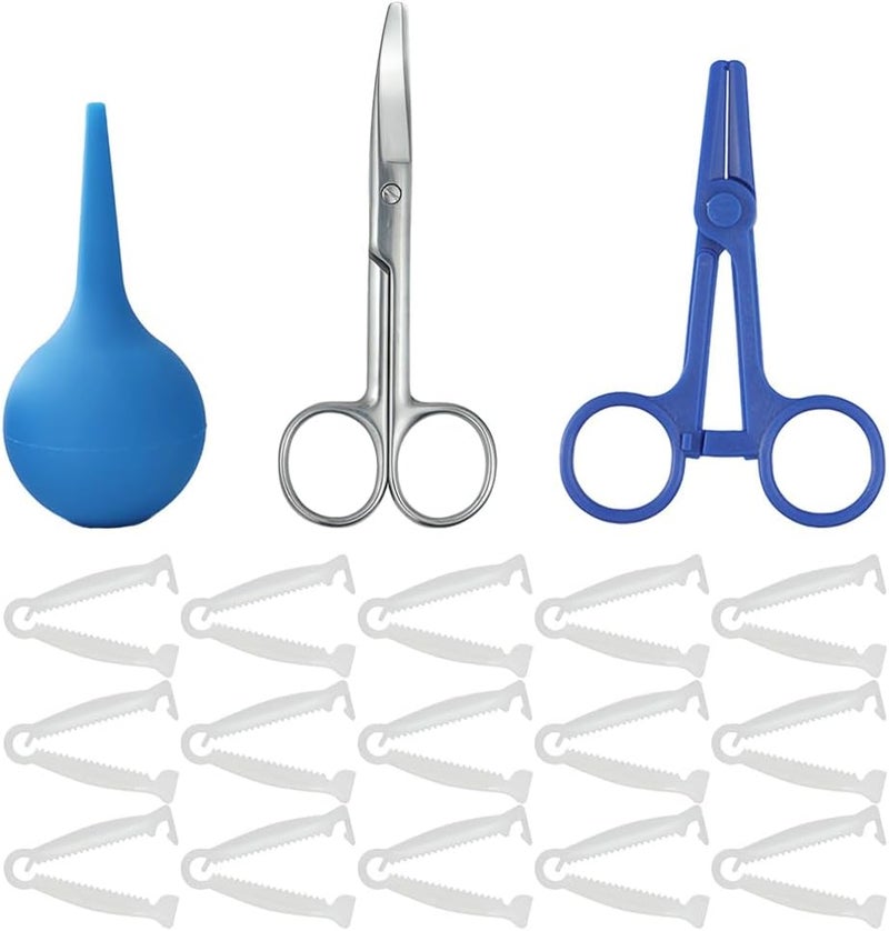 BCDHAMATE Animal Birth Kit with Curved Scissors | Disposable Umbilical Clamps, Hemostat, Bulb Syringe | Safe Delivery for Puppies, Kittens, Lambs, Piglets & Calves (Farm & Home Use) (Blue -PVC) - Image 1